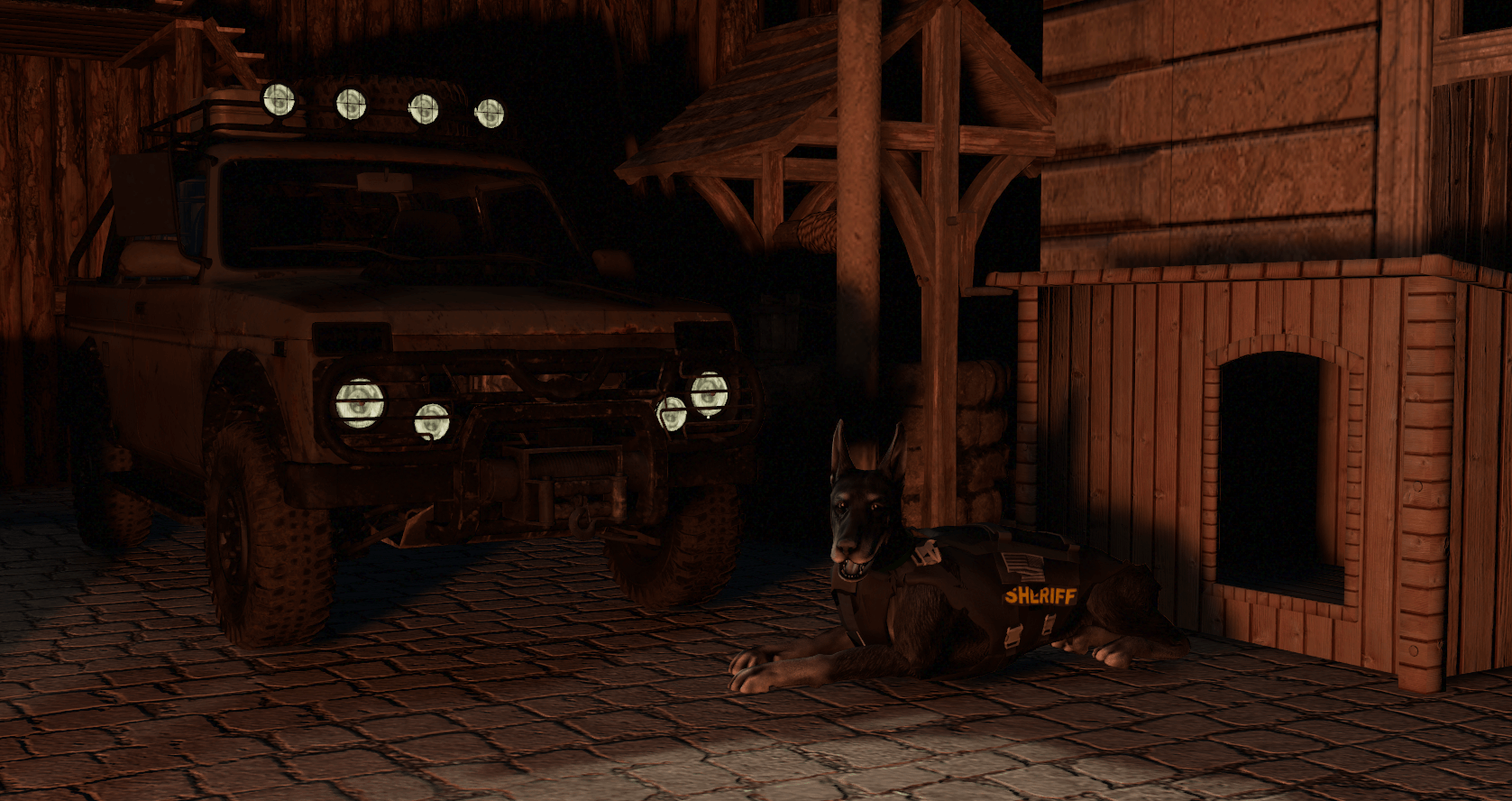 Пикап-Нива и собака на базе